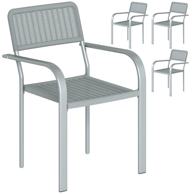 Garden Dining Chair Set of 4 Stackable Rattan Effect with Armrests Light Grey Outsunny