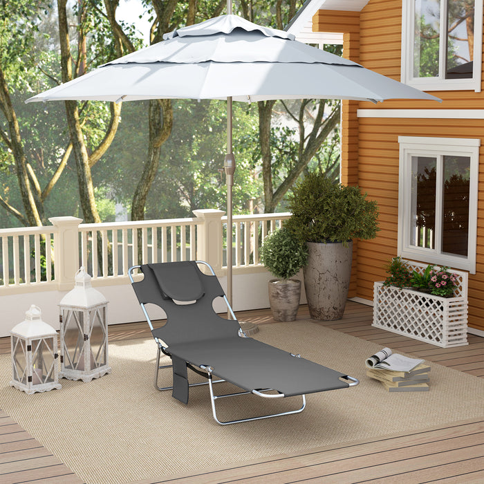 Dark Grey Reclining Sun Lounger with Face Hole for Outdoor Comfort by Outsunny