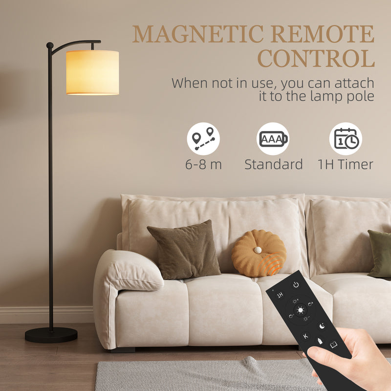 Black LED Floor Lamp With Stepless Dimming Magnetic Remote And Timer For Reading Rooms AOSOM