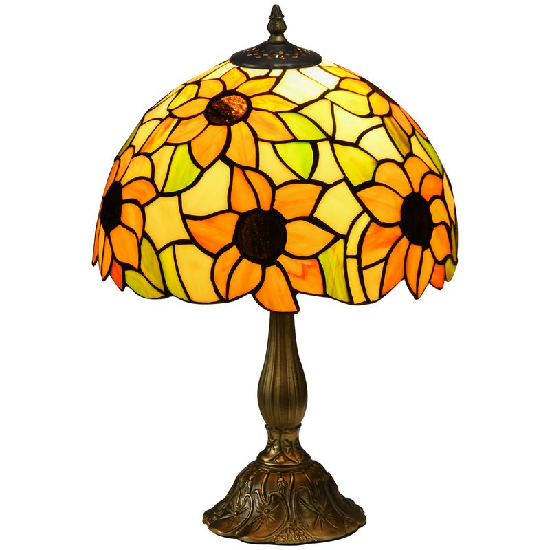 Handmade Tiffany Style Stained Glass Table Lamp for Bedroom or Living Room, Orange Sunflower