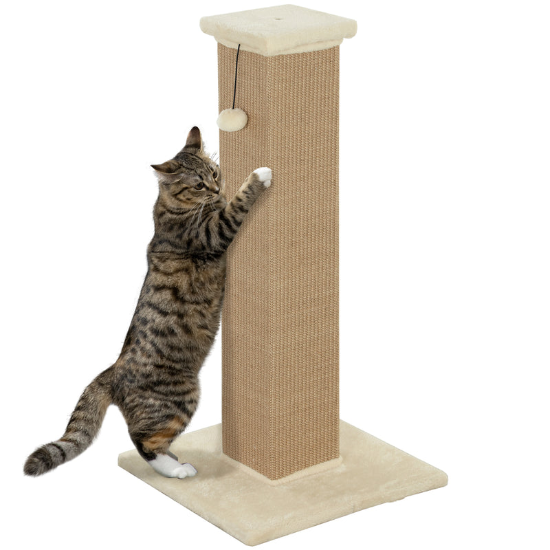 81cm Beige Cat Scratcher with Jute Rope Hanging Ball and Soft Plush Cover by PawHut
