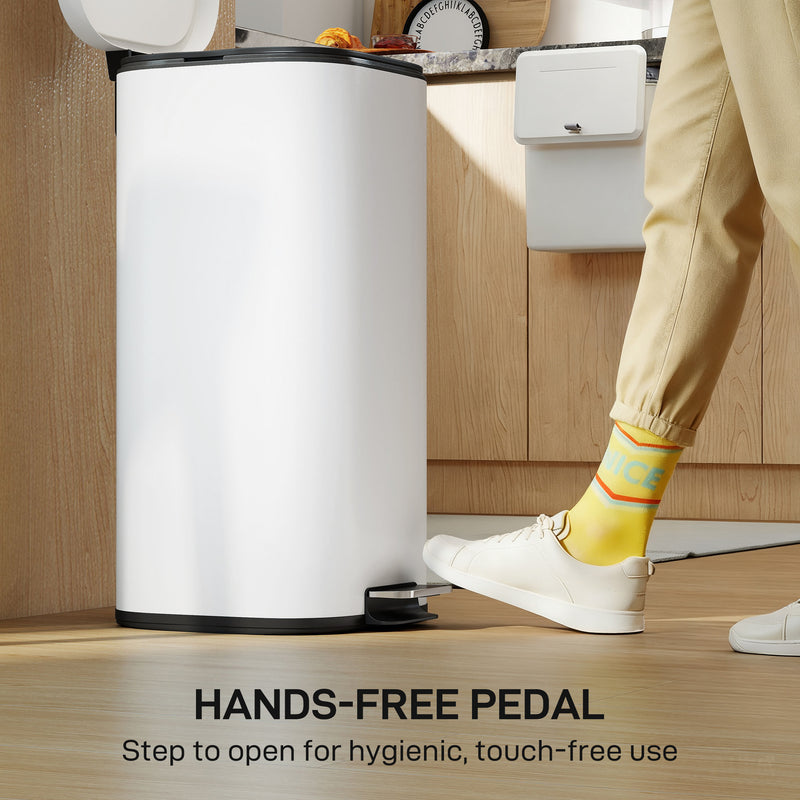 30L Pedal Bin with Soft Close Stay Open Lid and Removable Inner Bucket for Kitchen Cream