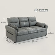 3 Seater Sofa, Dark Grey Faux Leather Sofa With Cushioned Seats For Lounge Or Living Room