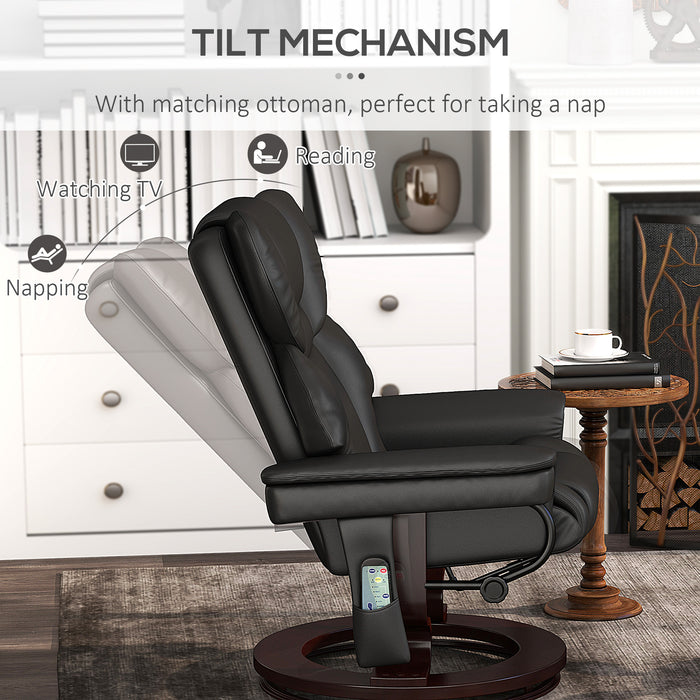 Black Swivel Massage Recliner Chair With Footstool and Adjustable Backrest by HOMCOM