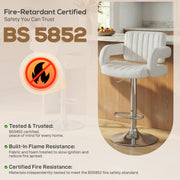 Adjustable Bar Stools with Padded Armrests for Kitchen Island or Breakfast Bar Set of 2 White AOSOM