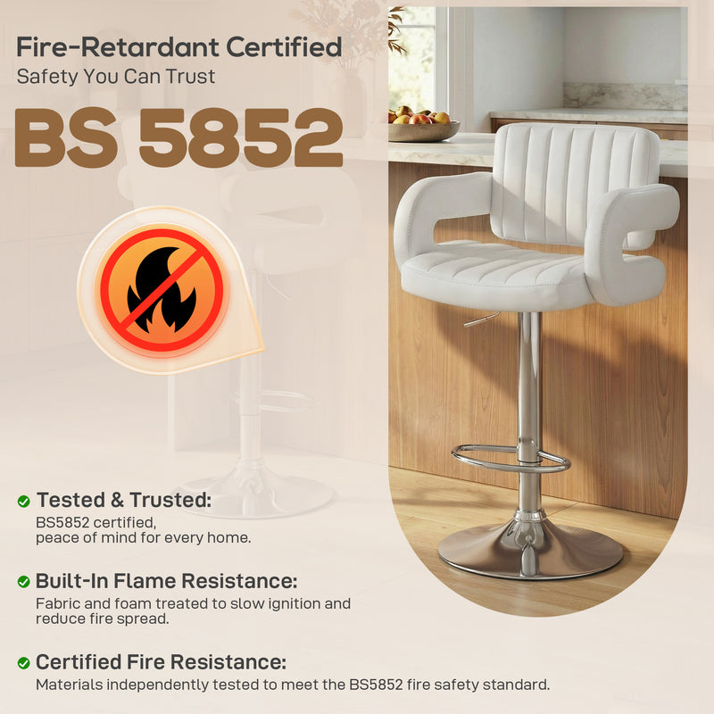 Adjustable Bar Stools with Padded Armrests for Kitchen Island or Breakfast Bar Set of 2 White AOSOM