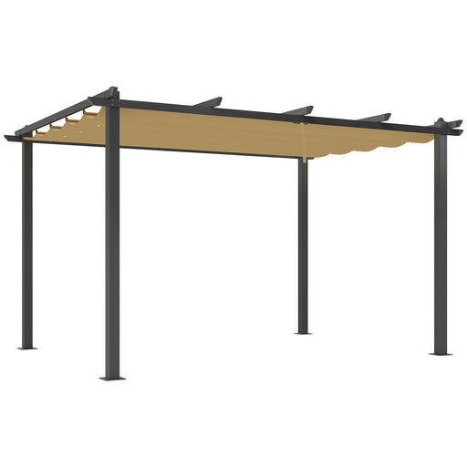 Khaki 3 x 4m Aluminium Pergola with Retractable Roof for Garden and Patio by Outsunny