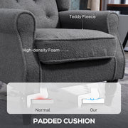 Retro Wingback Armchair with Soft Teddy Fleece Upholstery for Living Room Comfort Grey