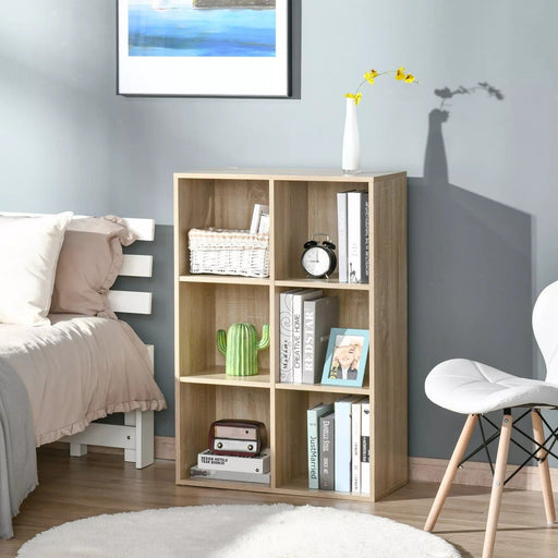 Image of an Oak coloured 6 Cube Bookcase