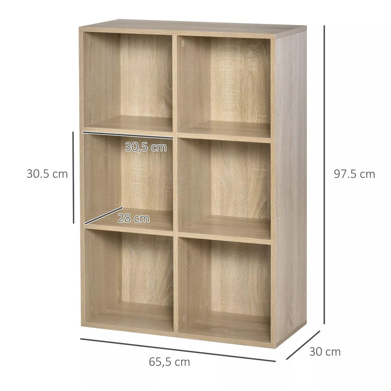 Image of an Oak coloured 6 Cube Bookcase