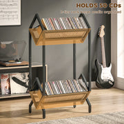 CD Storage Rack for 50 Discs with Sturdy Metal Frame and Space Saving Design Black AOSOM