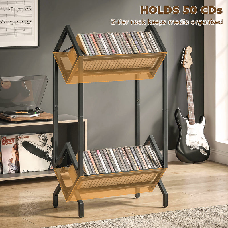 CD Storage Rack for 50 Discs with Sturdy Metal Frame and Space Saving Design Black AOSOM