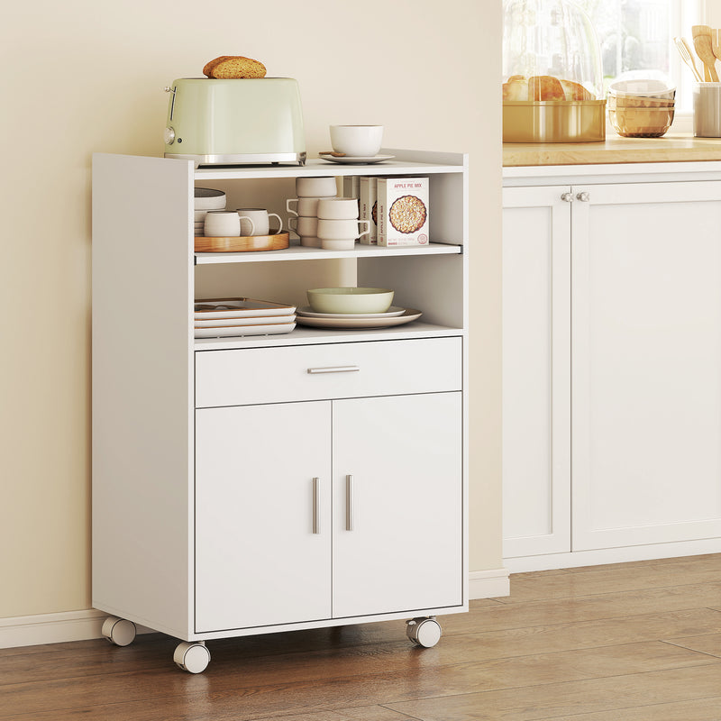 Kitchen Trolley with Storage and Slide-Out Shelf for Small Spaces White