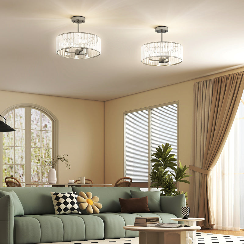 Crystal Ceiling Light for Sparkling Living Room or Hallway Illumination Silver Tone Homcom