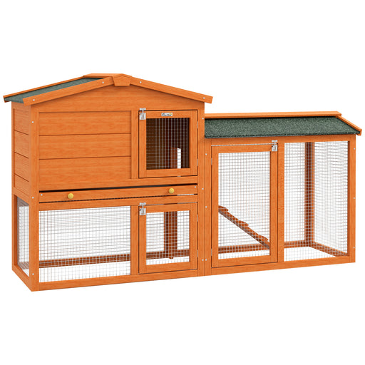 Two Tier Wooden Rabbit Hutch With Ramp and Run Ideal for Outdoor Use, Orange