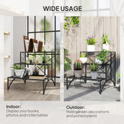 Black 3 Tier Metal Plant Stand for Indoor and Outdoor with Vintage Ladder Design by Outsunny
