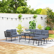 6 Seater Rattan Patio Furniture Set with Cushions and Table Charcoal Grey by Outsunny