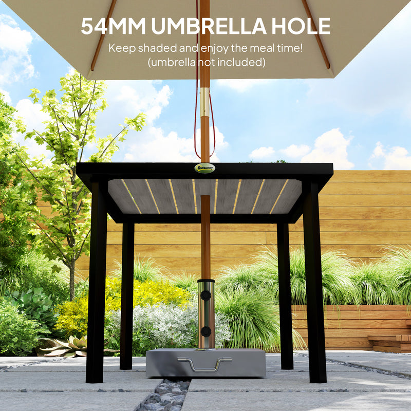 Light Grey Square Garden Dining Table with Parasol Hole and Metal Frame by Outsunny