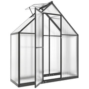 Walk-In Polycarbonate Greenhouse | Swing Door, Roof Vent & Ground Stakes – Black Outsunny