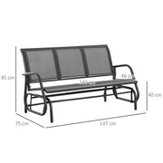 Grey 3 Seater Garden Glider Rocking Chair Metal Patio Bench for Outdoor Relaxation by Outsunny