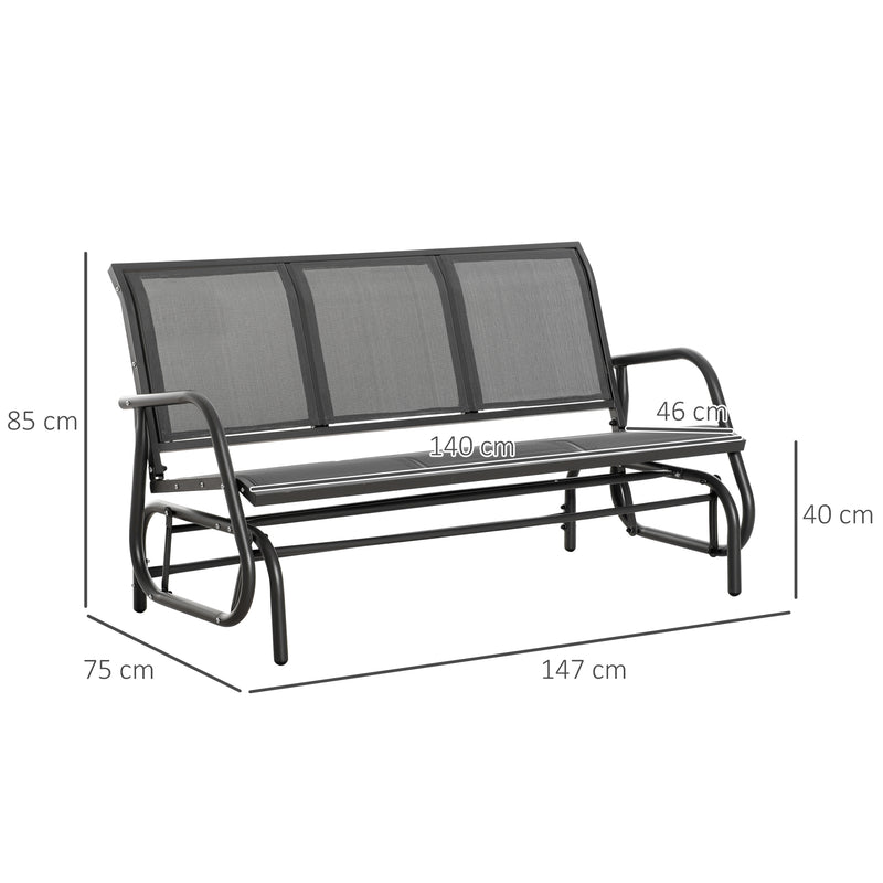 Grey 3 Seater Garden Glider Rocking Chair Metal Patio Bench for Outdoor Relaxation by Outsunny