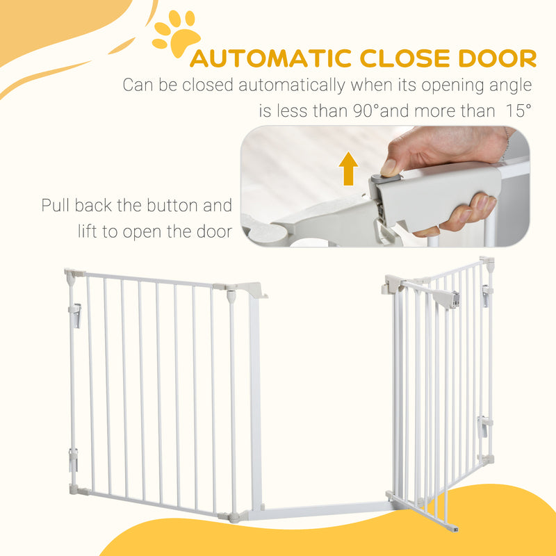 White Metal Pet Safety Gate 3 Panel Room Divider Stair Barrier With Walk-Through Door by PawHut