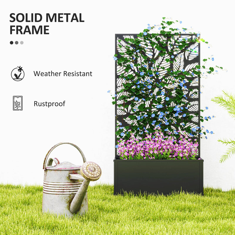 Black Metal Outdoor Planter With Trellis for Climbing Plants and Garden Display