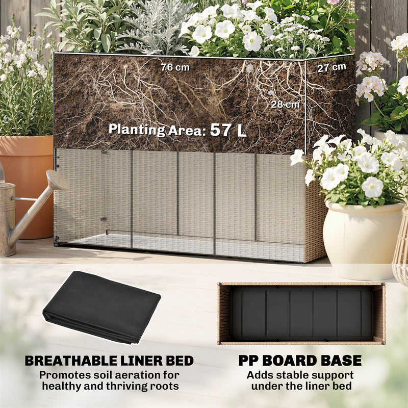 Raised Rattan Planter with Trellis for Upright Gardening and Climbing Plants Light Grey Outsunny