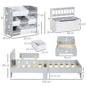 3 Piece Kids Bedroom Furniture Set with Bed Toy Box and Storage Baskets Grey AOSOM