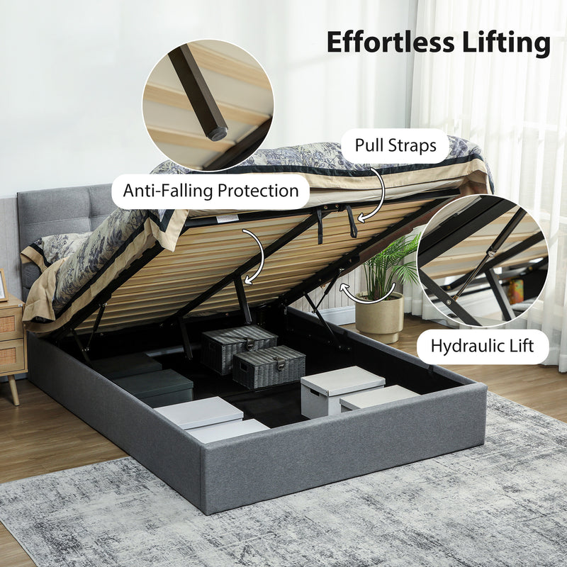 Grey 5ft King Size Ottoman Bed with Gas Lift for Hidden Storage Solution