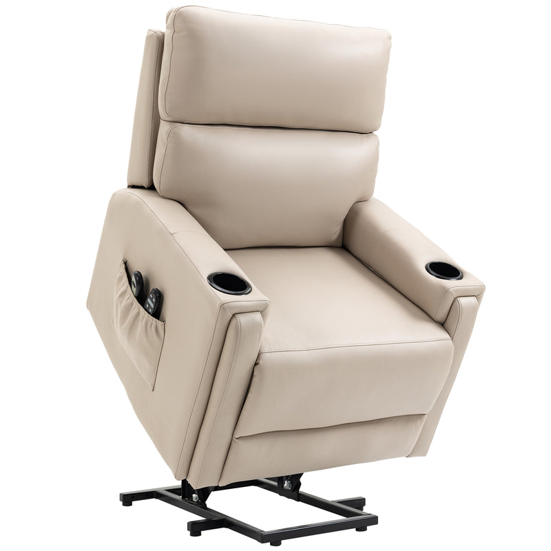 Electric Riser Recliner Chair with Massage and Heat for Comfortable Seating Support Beige