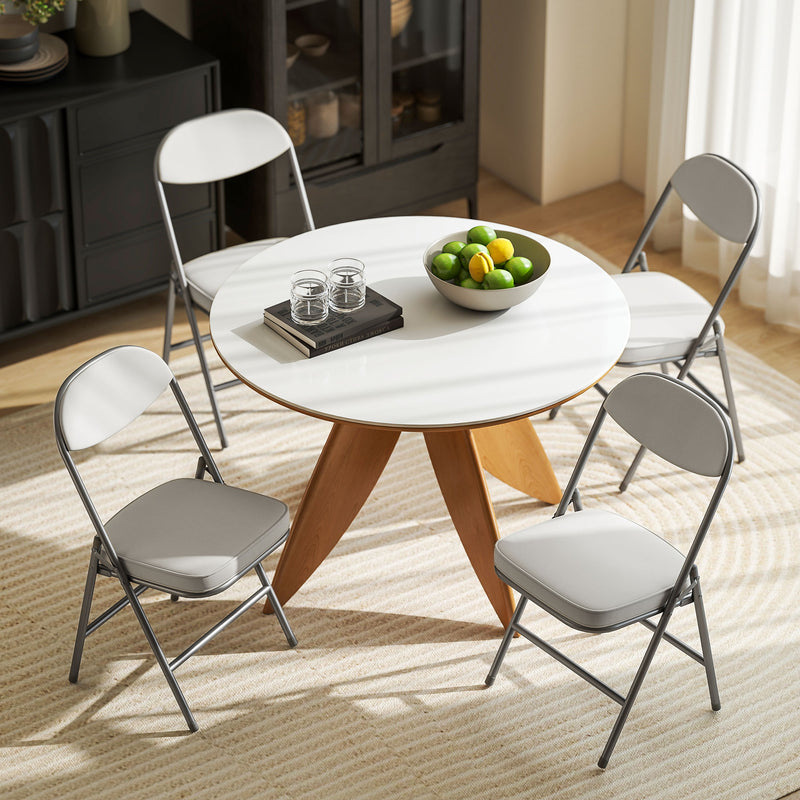 Folding Dining Chairs Set of 4 with Padded Seat for Extra Guest Seating Cream Grey Homcom