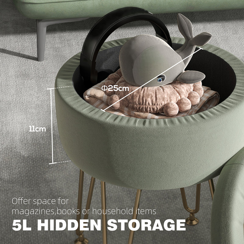 Round Storage Ottoman Footstool with Lid Green Velvet Feel Gold Legs by HOMCOM