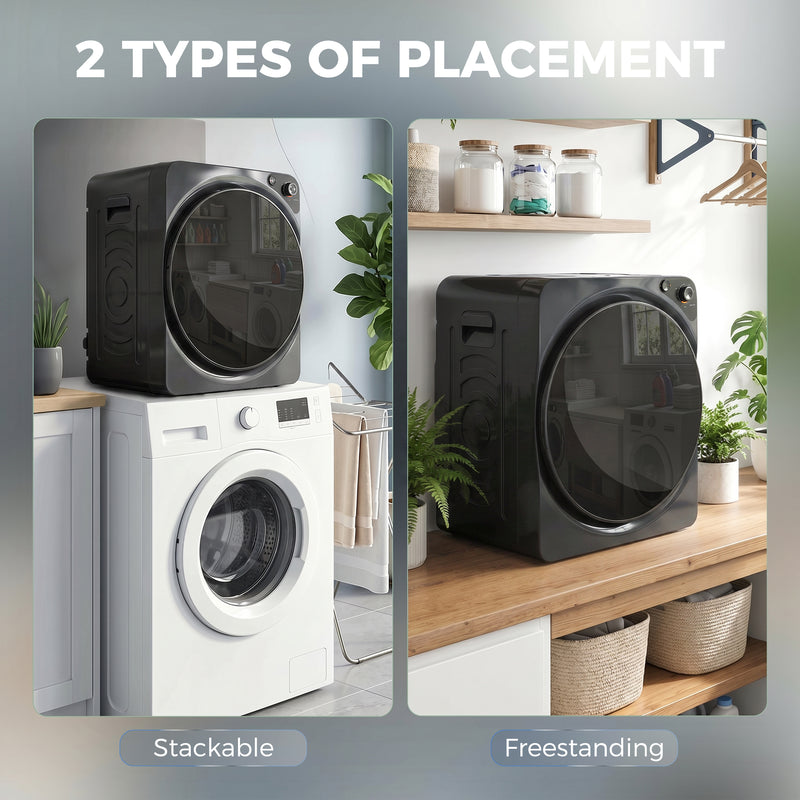 Compact Stackable Tumble Dryer for Small Homes with 5kg Drum and Quiet Operation Black