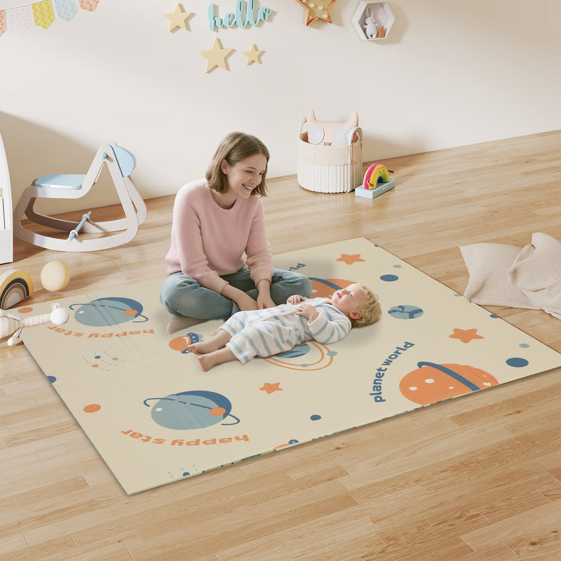 Foldable Double Sided Baby Play Mat for Indoor and Outdoor Use Water Resistant Blue AOSOM