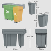 Pull Out Kitchen Bin with Dual Compartments for Hidden Waste and Recycling Grey Homcom