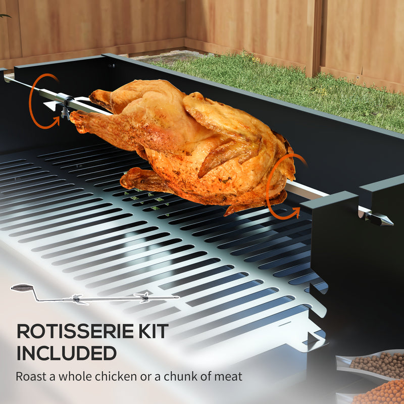 Charcoal Rotisserie BBQ Grill Roaster With Adjustable Grate And Side Shelves For Chicken