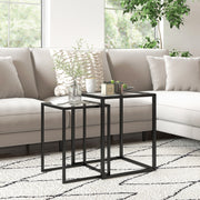 Set of 2 Black Nesting Tables with Tempered Glass Top and Steel Frame for Living Room by HOMCOM