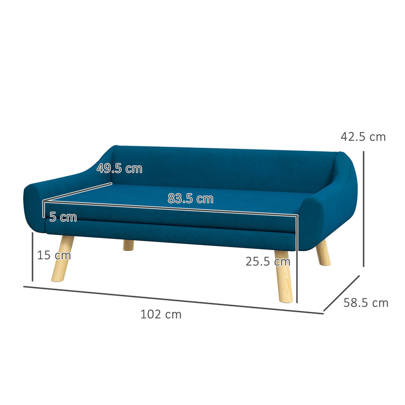 Dog Sofa Bed with Cushion and Wooden Frame for Medium and Large Pets Removable Cover Blue