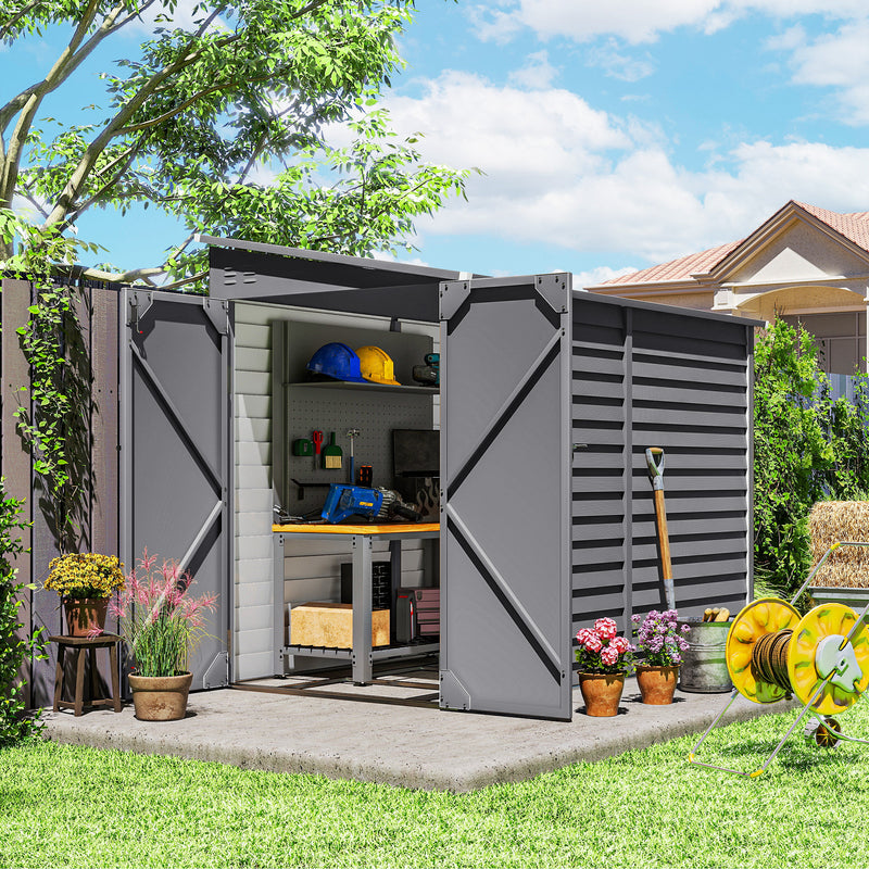5 x 9ft Metal Garden Storage Shed with Foundation Kit and Lockable Doors Grey