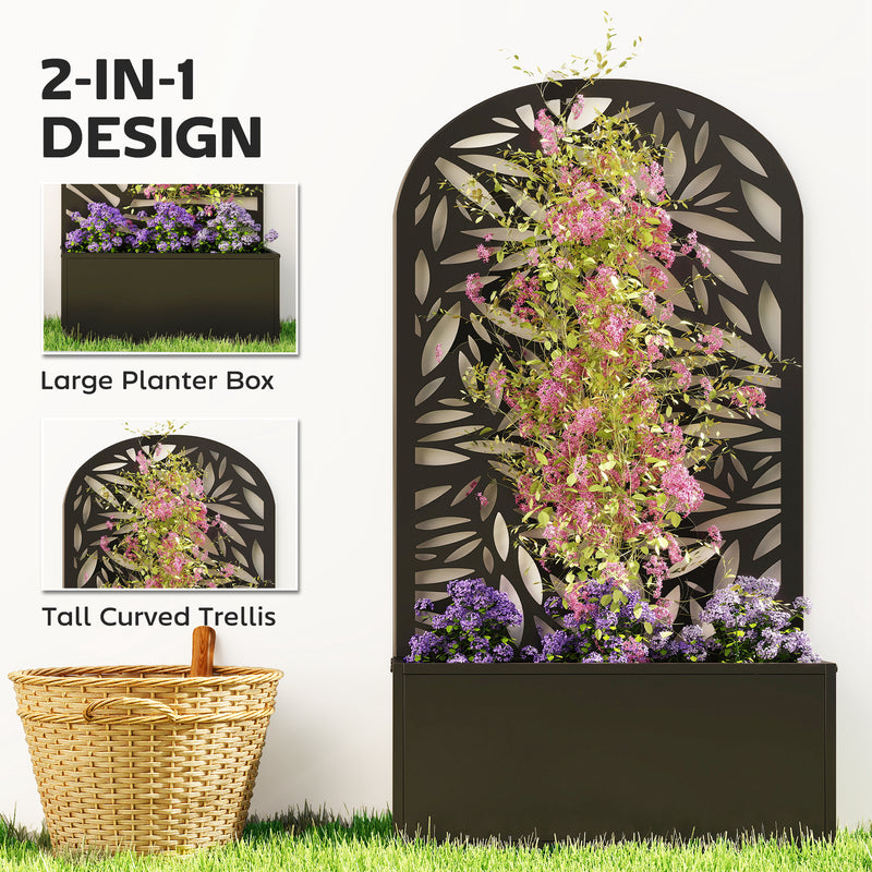 Metal Planter with Trellis for Climbing Plants and Vines Outdoor Garden Black
