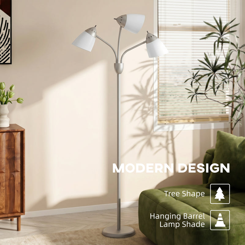 Floor Lamp with 3 Adjustable Shades for Flexible Living Room or Office Lighting Silver Tone