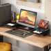 Dual Monitor Stand Riser with 2 Drawers Adjustable Length for PC Laptop and Printer Black by HOMCOM