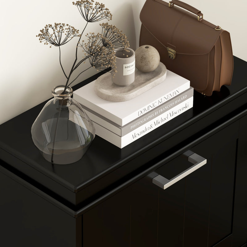 Three Drawer Slim Shoe Storage Cabinet With Flip Doors For Hallway Organisation Black