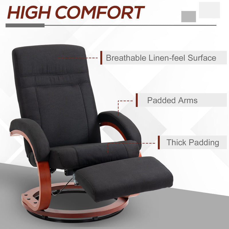 Manual Reclining Swivel Chair With Footrest for Home or Office Comfort Black