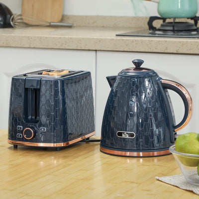 1.7L 3000W Fast Boil Cordless Kettle and 2 Slice Toaster Set with Auto Shut Off Blue by HOMCOM
