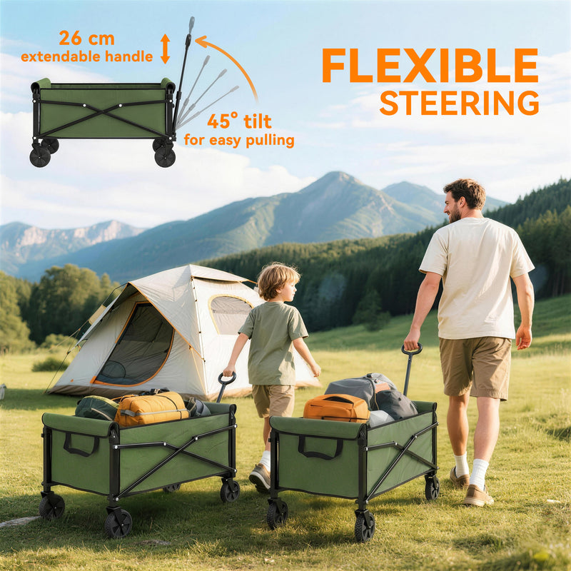 Folding Festival Trolley for Easy Family Outings and Outdoor Gear Transport Green Outsunny
