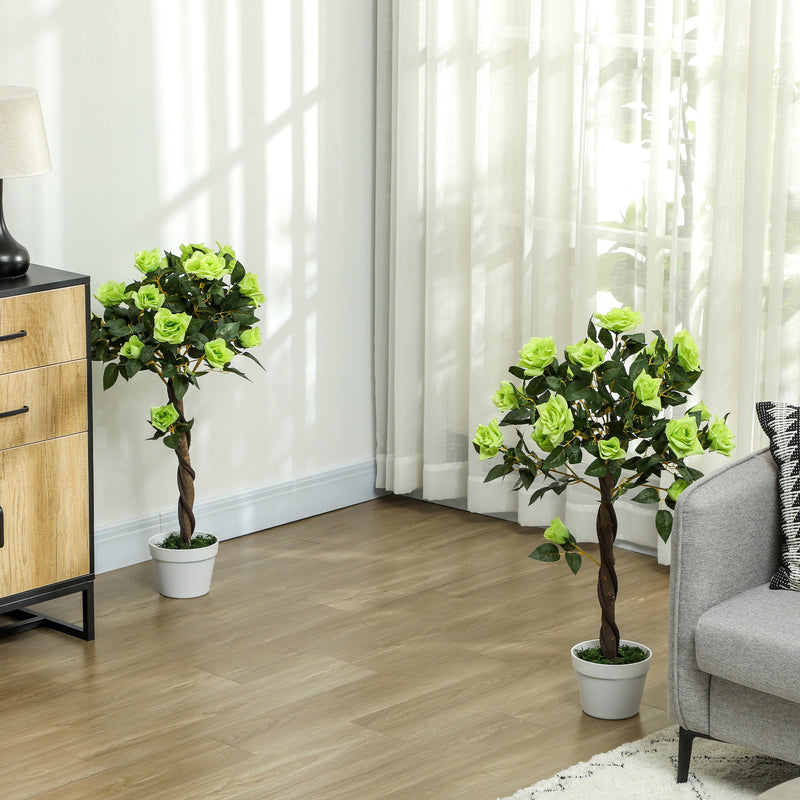 Set of Two Artificial Rose Trees Indoor Outdoor Decorative Plants Green by Outsunny