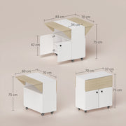 Folding Dining Table with Storage and Wheels for Small Spaces White Natural AOSOM
