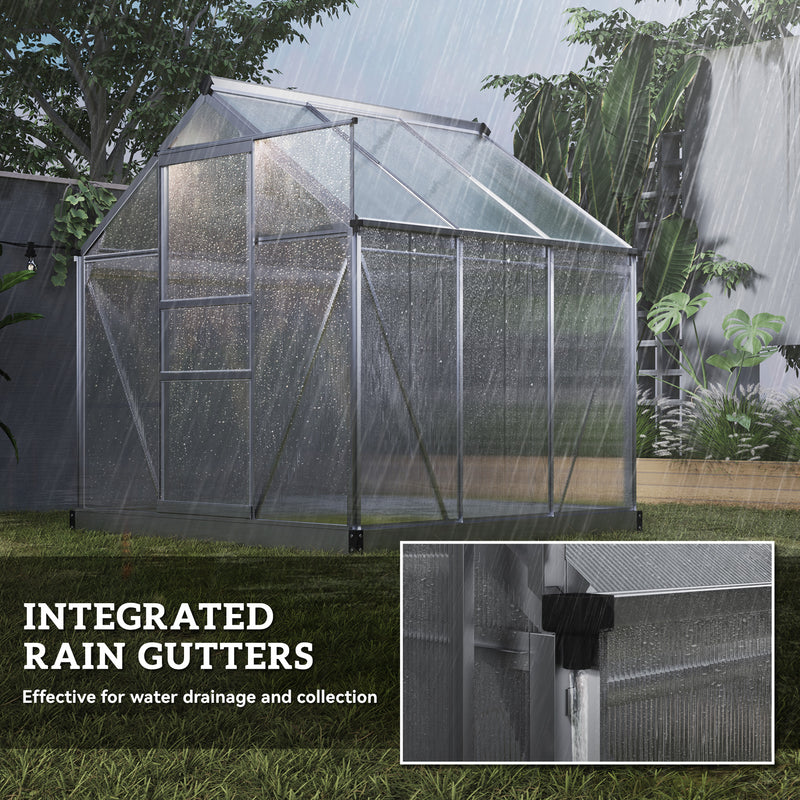 6x6ft Polycarbonate Greenhouse with Sliding Door for Garden Growers Clear AOSOM
